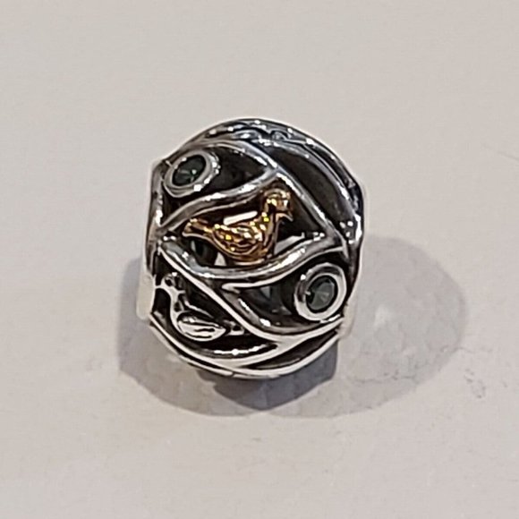 PANDORA *RETIRED* Sterling Silver Birds of a Feather w/14K Gold 791213CZN - Picture 4 of 7